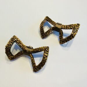 Vintage Shoe Clips Pair Coppery Glass Seed Beads Mid Century Art Deco Fashion